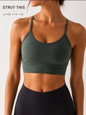 Strut-This x Sweats & The City Moss Green Sports Bra OS Made USA Pilates Yoga